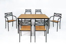 鐵製塑木休閒長桌椅829-1